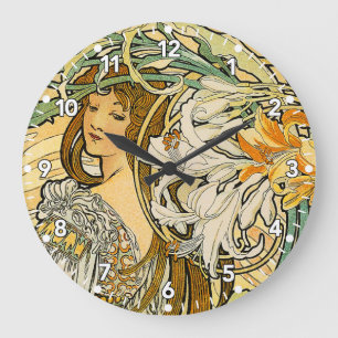 Relógio Grande Alphonse Mucha Art Nouveau Clock
