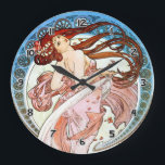 Relógio Grande Alphonse Mucha Dance<br><div class="desc">Permita A Ilustração Mucha De Uma Rapariga Dançante Com Cabelo Longo Cercado Por Uma Lua Ornamental Como A Estrutura.

Para uma linha de cheio das Reproduções Art Deco e Art Nouveau,  visite https://rolandosgiftshop.com/alphonse-mucha-reproductions/</div>