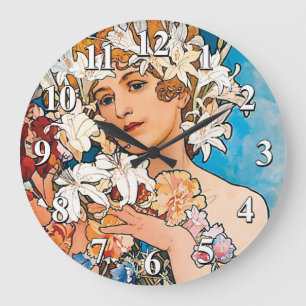 Relógio Grande Alphonse Mucha - Flor - Arte Novo Retrô