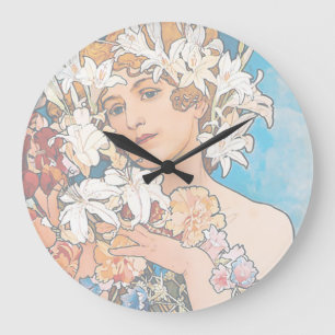 Relógio Grande Alphonse Mucha - Flor - Arte Retro Art Nouveau
