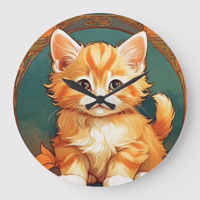 Relógio Grande Alphonse Mucha Style Orange Cat (Frente)