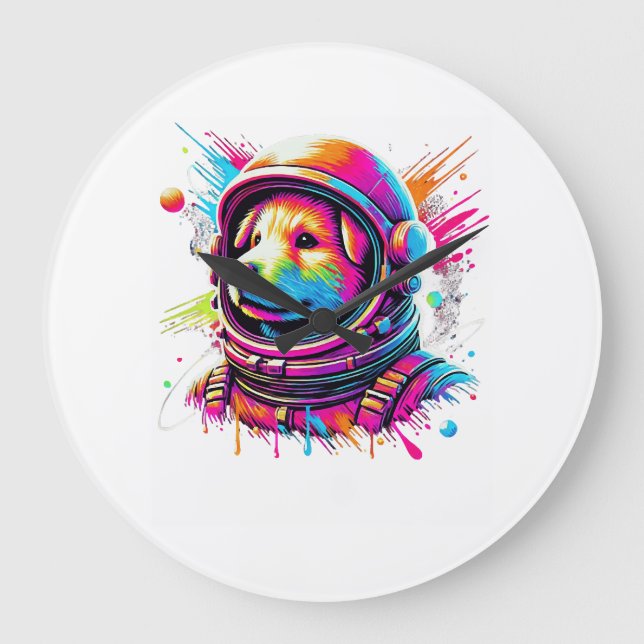 Relógio Grande Amante de Cachorro Espacial Design (Frente)