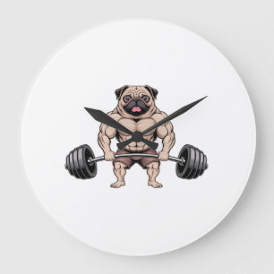 Relógio Grande Amante de Cão Pug Musculoso Levantamento de Peso K