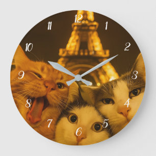 Relógio Grande Amante do Grupo de Selfie de Gato Noturno de Paris