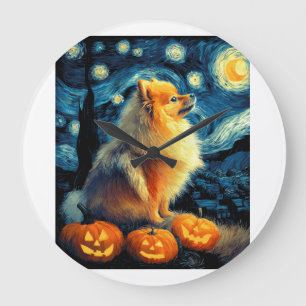 Relógio Grande Amantes de cães Pomerânia Pintura de van gogh estr