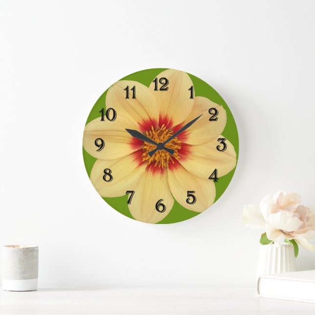 Relógio Grande Amarelo Dahlia em verde com números negros (Lar)