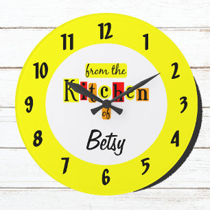 Relógio Grande Amarelo Personalizado Da Cozinha Com Números