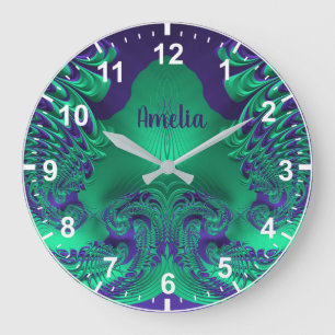 Relógio Grande AMÉLIA! Padrão Fratural Verde e Roxo ~