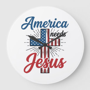 Relógio Grande America Precisa de Jesus Camisa Patriótica da Cruz
