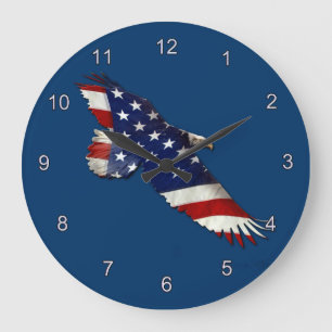 Relógio Grande American Bald Eagle e US Flag Patriotic Art Clock