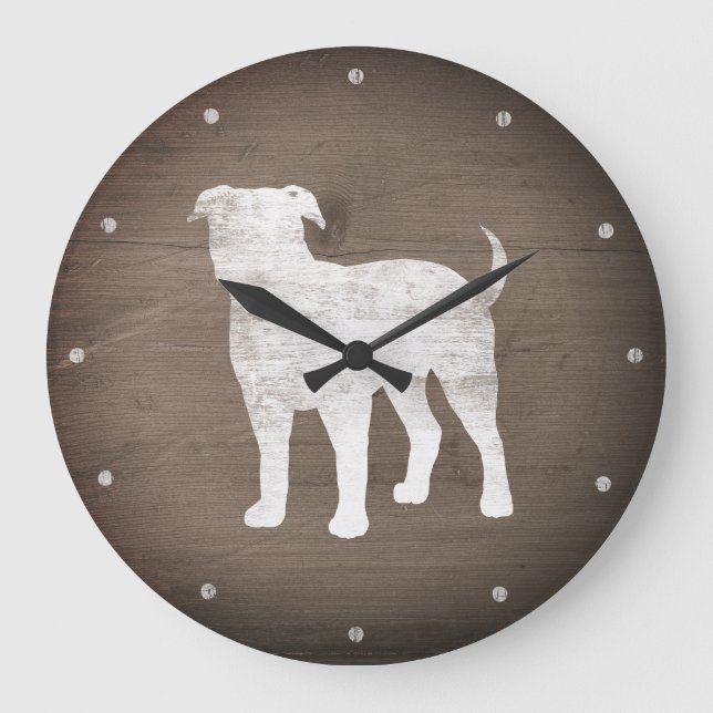 Relógio Grande American Bulldog Silhouette Faux Rustic Wood (Frente)
