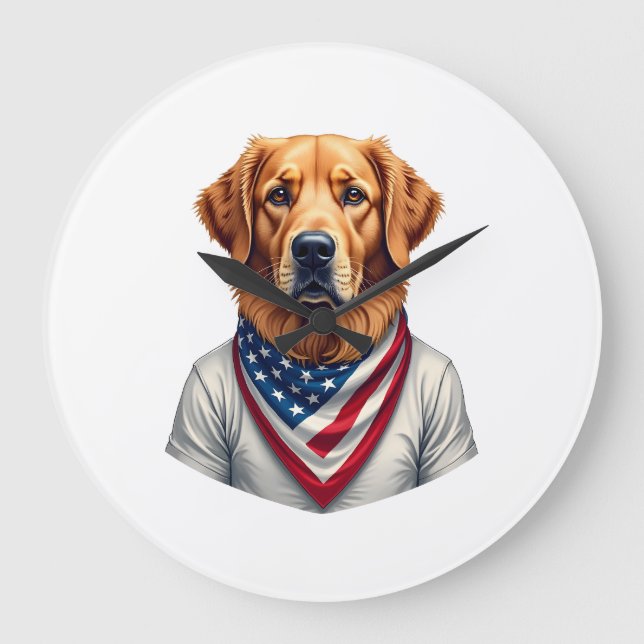 Relógio Grande American Canine Golden Retriever Vintage Tee (Frente)