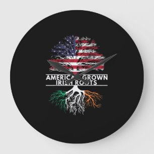 Relógio Grande American Grown Irish Roots Flag Ireland RUA. PÁTRI