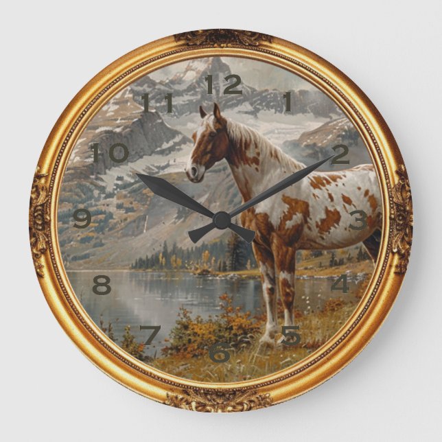 Relógio Grande Americano Mustang Wild Horse Western Wall Clock (Frente)