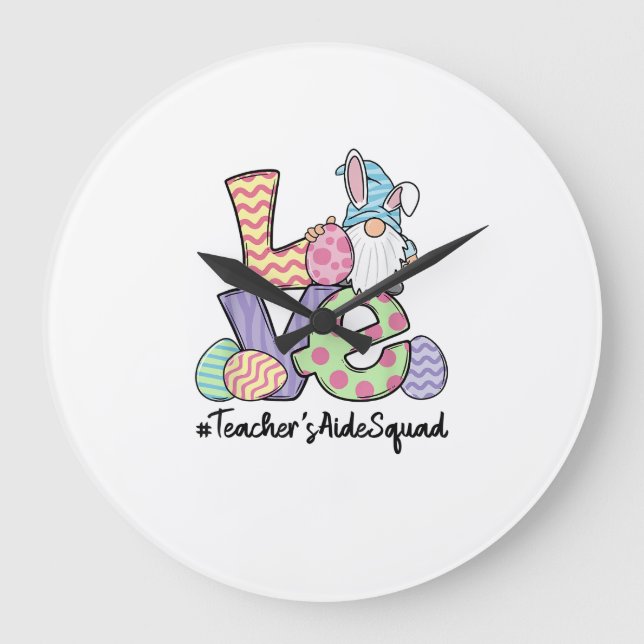 Relógio Grande Amo Ajudante de Professores de Páscoa Gnomos Profe (Frente)