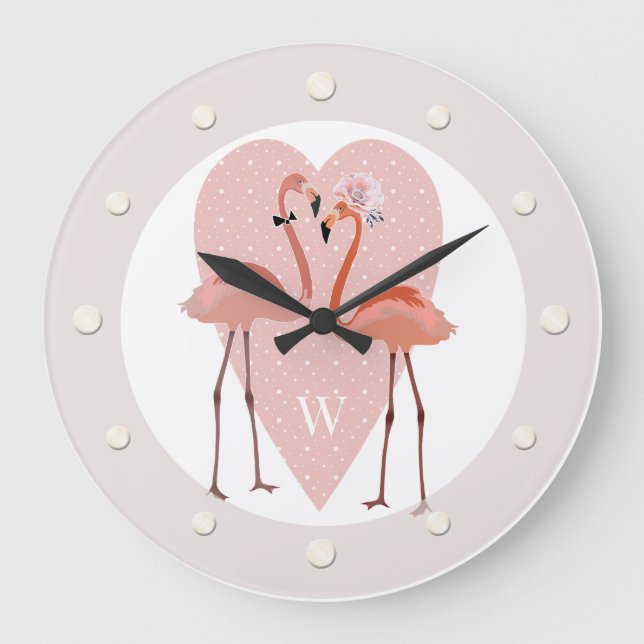 Relógio Grande Amor na moda de Flamingo rosa (Frente)