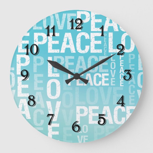 Relógio Grande Amor Paz Azul Aqua Ombre (Frente)