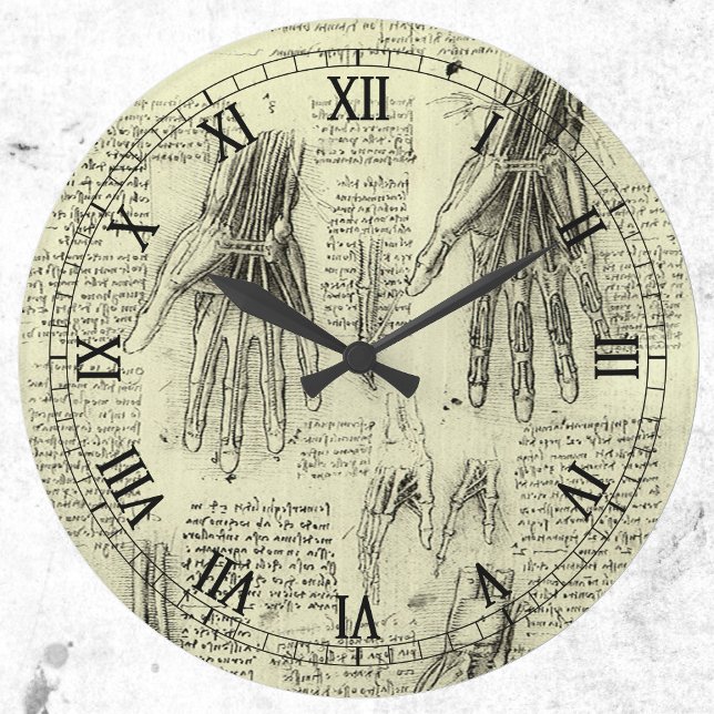 Relógio Grande Anatomia da Mão Humana por Leonardo da Vinci (Criador carregado)