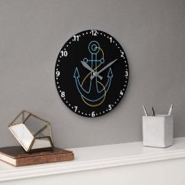 Relógio Grande Âncora de Barco Neon Divertida