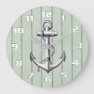 Relógio Grande Âncora Náutica De Vintagem Rústica Da Madeira A