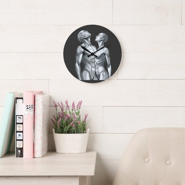 Relógio Grande Android Union: Cyborg Couple Round Wall Clock (Sala de leitura)