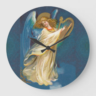 Relógio Grande Angel Playing Music On A Harp Large Clock