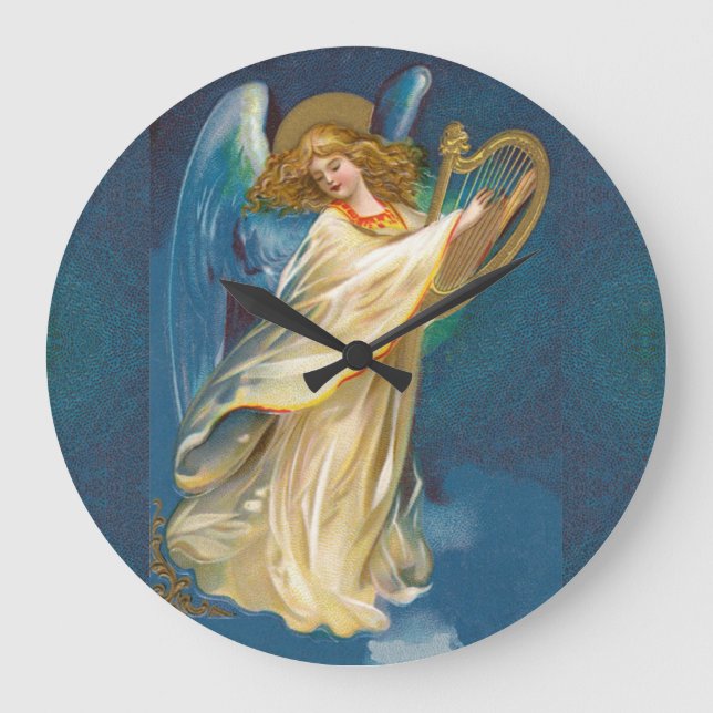 Relógio Grande Angel Playing Music On A Harp Large Clock (Frente)