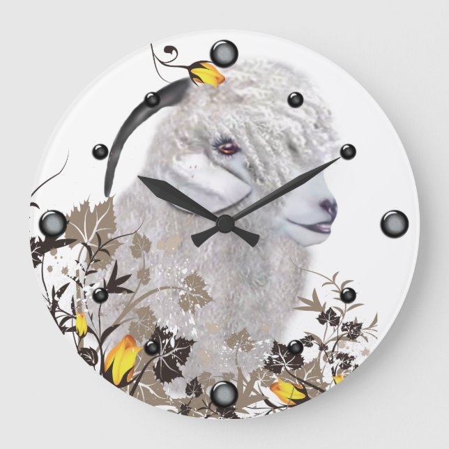Relógio Grande Angora Goat Painting Floral Wall Clock (Frente)