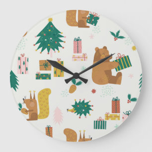 Relógio Grande Animais da Floresta de Natal: Vintage Vibe