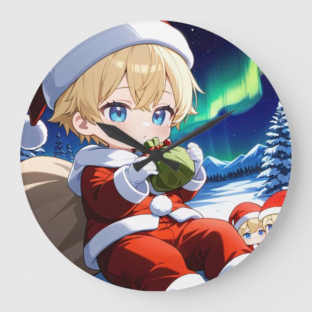 Relógio Grande Anime Santa Boy Aurora Christmas Wall Clock (Frente)