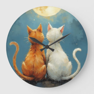 Relógio Grande Aniversário Ama Gatos Sob Lua em Painterly