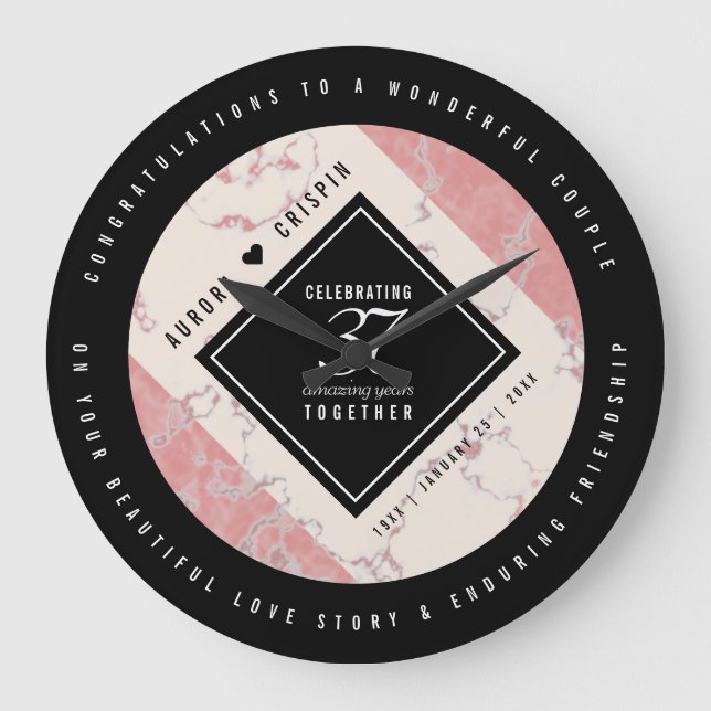 Relógio Grande Aniversário Casado Elegante 37.º Alabastro (Frente)