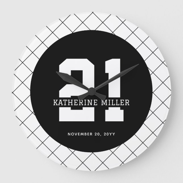 Relógio Grande Aniversário de 21 anos personalizado moderno e ele (Frente)