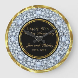 Relógio Grande Aniversário de 50 anos de Casamento Preto e Dourad