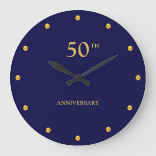 Relógio Grande Aniversário de 50 anos & Pontos Dourados em Azul M