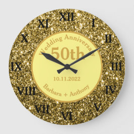 Relógio Grande Aniversário de Bodas de Ouro 50º Sparkle Gold Glam