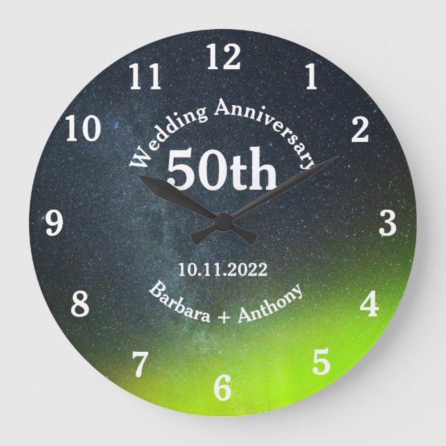 Relógio Grande Aniversário de Bodas de Ouro Aurora Boreal La (Frente)