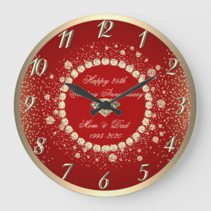 Relógio Grande Aniversário de Casamento de 25 Vermelho dos Diama