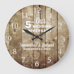 Relógio Grande Aniversário de Casamento de 5 de Madeira Rustic P
