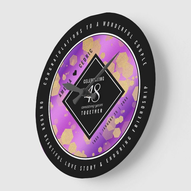 Relógio Grande Aniversário de Casamento de Ametist 48º Elegante (Ângulo)