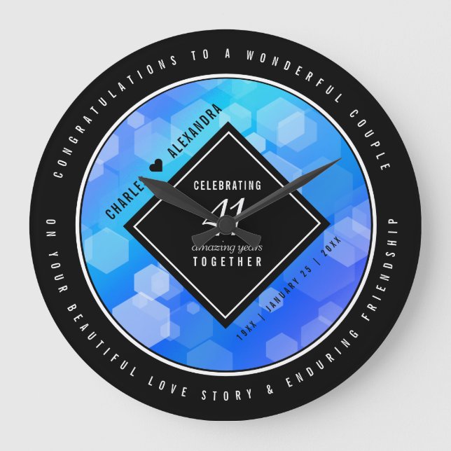 Relógio Grande Aniversário de Casamento de Topaz Azul Elegante 41 (Frente)