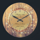 Relógio Grande Aniversário de Casamento do 25 de Diamante Rustic<br><div class="desc">Confeto de ouro elegante,  diamante no aniversário de 25 de casamento da textura de madeira.</div>