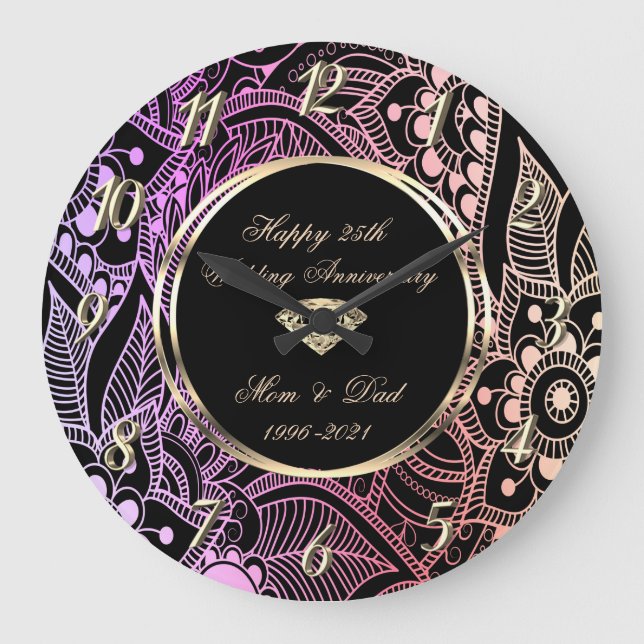 Relógio Grande Aniversário de Casamento do Elegante Ombre Mandala (Frente)