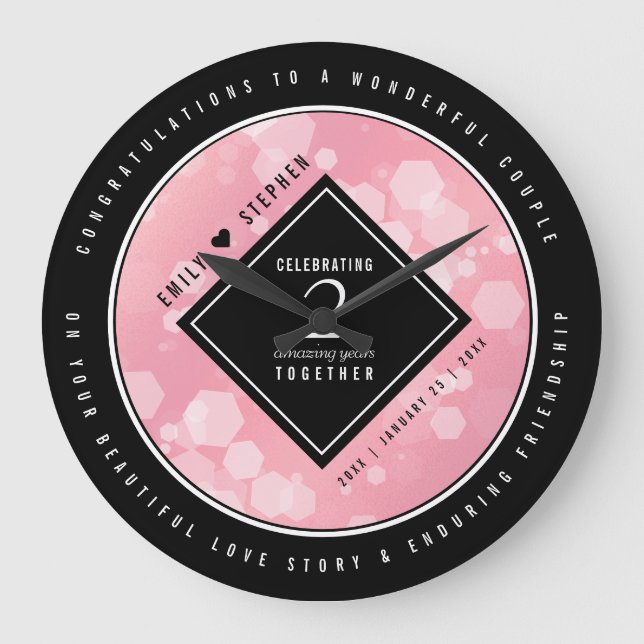 Relógio Grande Aniversário de Casamento do Rosa Quartz Elegante (Frente)