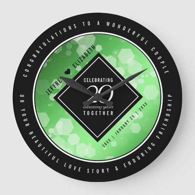 Relógio Grande Aniversário de Casamento Elegante 20 Emerald (Frente)