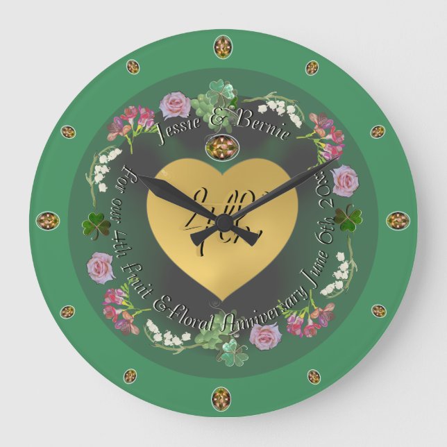 Relógio Grande Aniversário de Casamento Floral e Fruta 4º+Foto (Frente)