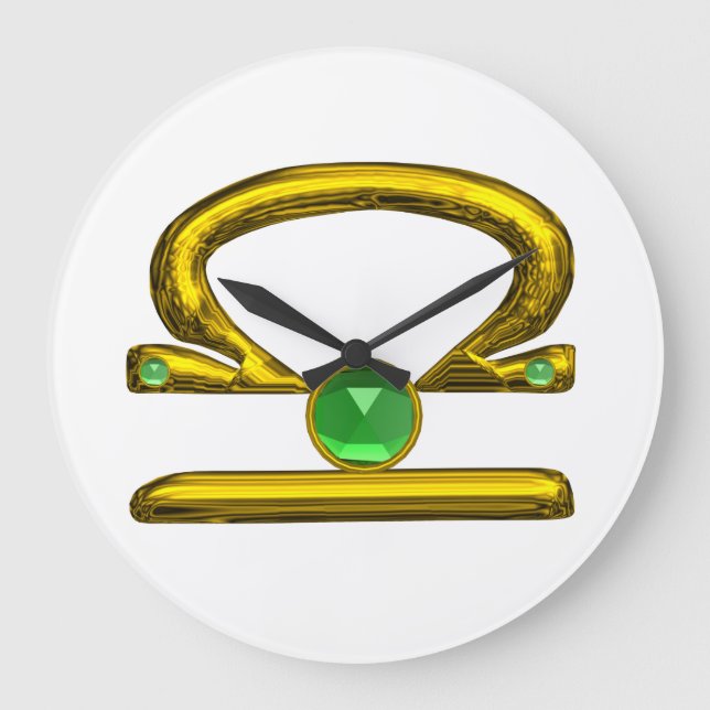 Relógio Grande ANIVERSÁRIO DE LIBRA ZODIAC JEWEL Emerald, Dourado (Frente)