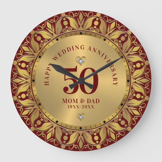 Relógio Grande Aniversário do Casamento da Frame Ornamental Doura (Frente)