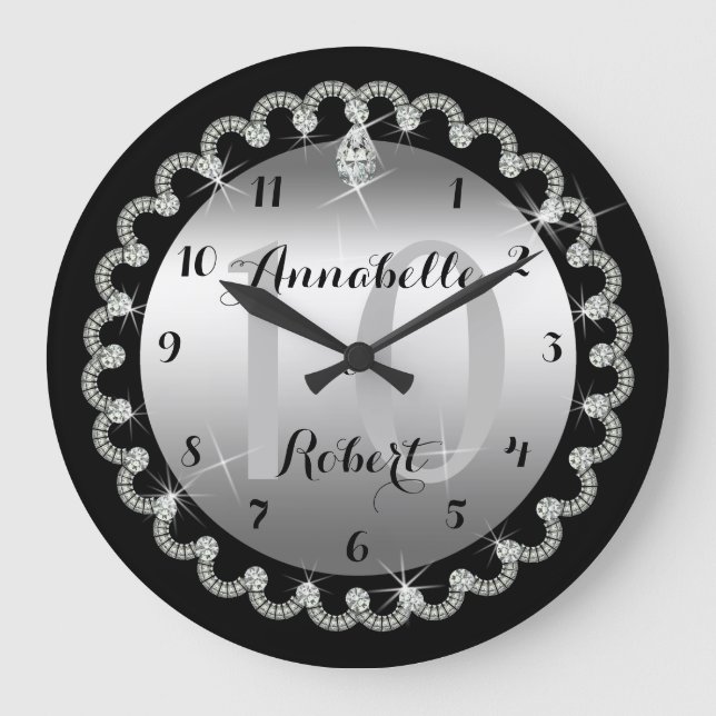 Relógio Grande Aniversário do Elegante 10th Silver e Diamantes (Frente)