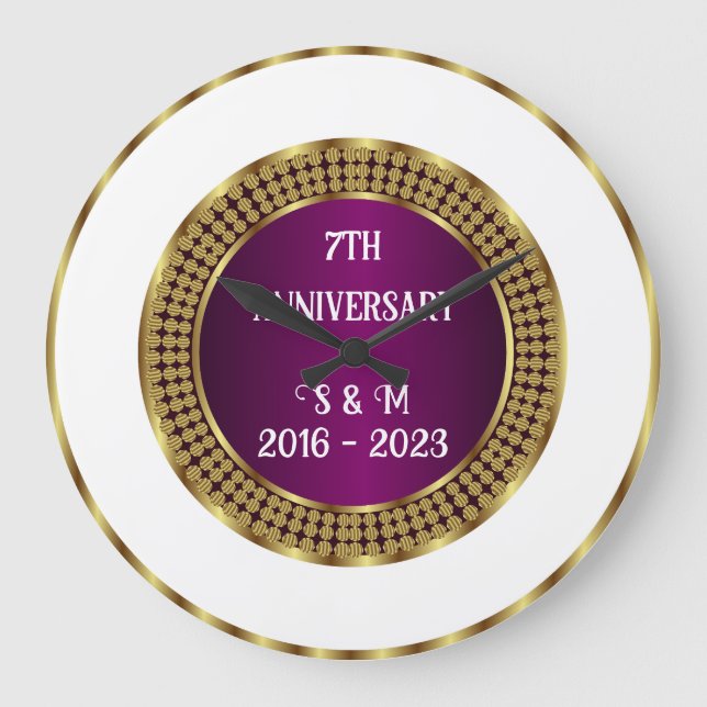 Relógio Grande Aniversário Geométrico Dourado E Branco Roxo Moder (Frente)